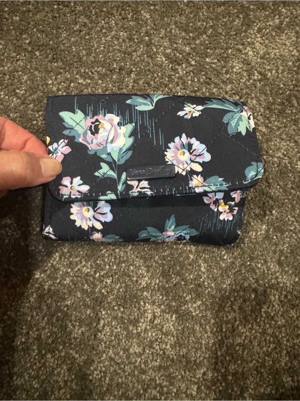 Vera Bradley Navy Floral Compact Wallet with Pastel Blooms